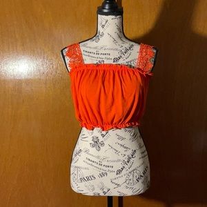 Orange cropped shirt with lace